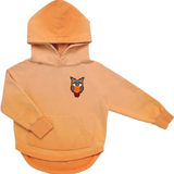 Uil Uiltje Oehoe Strijk Embleem Patch op een oranje hoodie