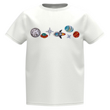  Planeet Ster Raket Ufo Strijk Embleem Patch Set op een wit t-shirtje