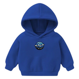 Planeet Planeetring Sterren Strijk Embleem Patch op een kleine blauwe hoodie