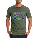 Vlinder Strijk Embleem Patch Multicolor Set 9 stuks op een groen t-shirt