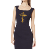 Kruis Cross Strijk Embleem Patch Goud op een zwarte jurk