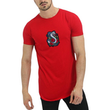 Cobra Slang Rode Rozen Strijk Embleem op een rood t-shirt