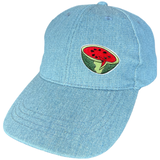 Watermeloen Meloen Strijk Embleem Patch op een cap van spijkerstof