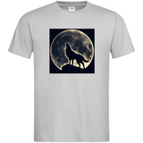 Wolf Maan Strijk Applicatie op een grijs t-shirtje