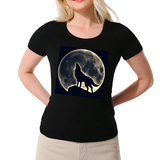 Wolf Maan Strijk Applicatie op een zwart t-shirt