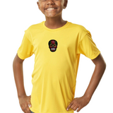 Sugar Skull Doodskop Strijk Embleem Patch Zwart op een geel t-shirt