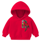 Alfabet Letter Hoofdletter B Opnaai Fashion Part op een kleine rode hoodie