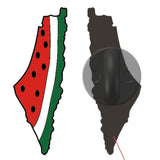Tekening van de voor en achter zijde van de Palestina Watermeloen Emaille Pin