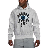Oog Tranen Paillette XL Strijk Patch Embleem op een grijze hoodie