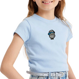 Uil Uiltje Uilen Strijk Embleem Patch Boy Tekst Blauw op een lichtblauw t-shirtje