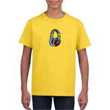 Koptelefoon Headphone Strijk Embleem Patch op een geel t-shirt