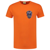 Sugar Skull Strijk Embleem Patch Wit op een oranje t-shirt