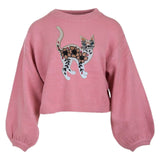Poes Paillette XXL Strijk Applicatie Patch op een roze sweater