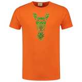 Yackalasi Cosplay Sequins Ventiaans Kant Strijk Applicatie Patch Groen op een oranje t-shirt