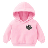 Bij Bijen Op Naai Fashion Part Antraciet Zwart op een kleine roze hoodie