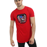 Zeearend Eagle USA XL Strijk Embleem Patch op een rood t-shirt