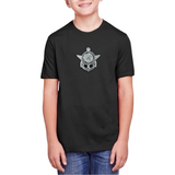 Leeuw Anker Wapenschild Embleem Strijk Patch op een donker grijs t-shirt