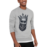 Schedel Kroon Baard Snor Biker XL strijk Embleem op een grijze sweater