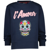 Sugar Skull Doodskop XL Strijk Embleem Patch op een blauwe sweater  met l'Amour tekst