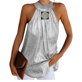 Strass Embleem Opnaai Fashion Part Vierkant op een zilverkleurig glitter topje