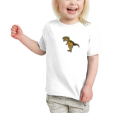 Dino Dinosaurus T-Rex Tyrannosaurus Strijk Embleem Patch op een wit t-shirtje