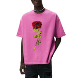 Roos Paillette XXXL Strijk Embleem Patch op een roze t-shirt