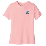 Eenhoorn Vleugels Strijk Embleem Patch op een zalm kleurig t-shirtje