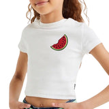 Watermeloen Fruit Strijk Embleem Applicatie Patch op een wit t-shirtje