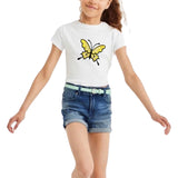 Vlinder Goud Strijk Embleem Patch op een wit t-shirtje
