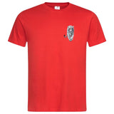 Witte Tijger Strijk Applicatie Small op een rood t-shirt