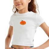 Pompoen Halloween Strijk Embleem Patch op een wit t-shirtje