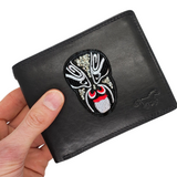 Mandril Aap Masker Strijk Embleem Patch op een zwarte portemonnee