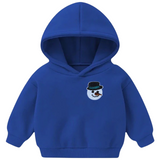 Sneeuwpop Paillette Strijk Embleem Patch op een kleine blauwe hoodie