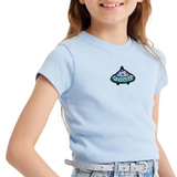 Ufo Strijk Patch Embleem op een lichtblauw t-shirtje
