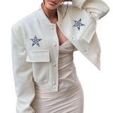 Twee maal de Ster Op Naai Patch Kralen Fashion Part op een wit jasje