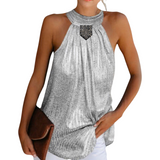Embleem Rhinestone Luxe Opnaai Fashion Part op een zilverkleurig topje