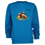 Rubik Kubus Magic Cube Strijk Applicatie op een blauwe sweater