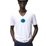Roos Rozen Bloem Bloemen Strijk Embleem Patch Blauw op een wit t-shirt