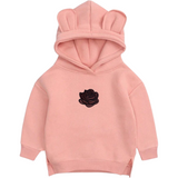 Roos Rozen Bloem Bloemen Strijk Embleem Patch Bruin op een roze kleine hoodie