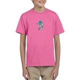 Astronaut Strijk Embleem Patch  Thumbs Up op een roze t-shirt