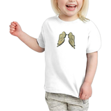 Vleugel Strijk Embleem Patch Set Goud op een wit t-shirtje