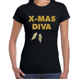 Vleugel Strijk Embleem Patch Set Goud op een zwart t-shirt met X-Mas Diva tekst