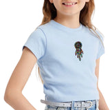 Dromenvanger Strijk Embleem Patch Pastel op een blauw t-shirtje