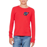 Raket Gele Vlam Strijk Embleem Patch op een rood t-shirt
