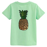 Ananas Paillette XL Strijk Embleem Patch op een groen t-shirtje