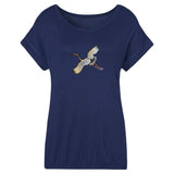Vogel Kraanvogel XL Strijk Embleem Patch Rechts op een blauw t-shirt