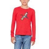 Vogel Kraanvogel XL Strijk Embleem Patch Rechts op een rood t-shirt