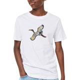 Vogel Kraanvogel XL Strijk Embleem Patch Rechts op een wit t-shirt