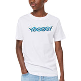 Venetiaans Kant Cosplay Sequins Strijk Applicatie Patch Licht Blauw op een wit t-shirt
