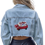 Mini Cooper Auto XXL Strijk Embleem Patch op de rugzijde van een kort spijkerjasje
